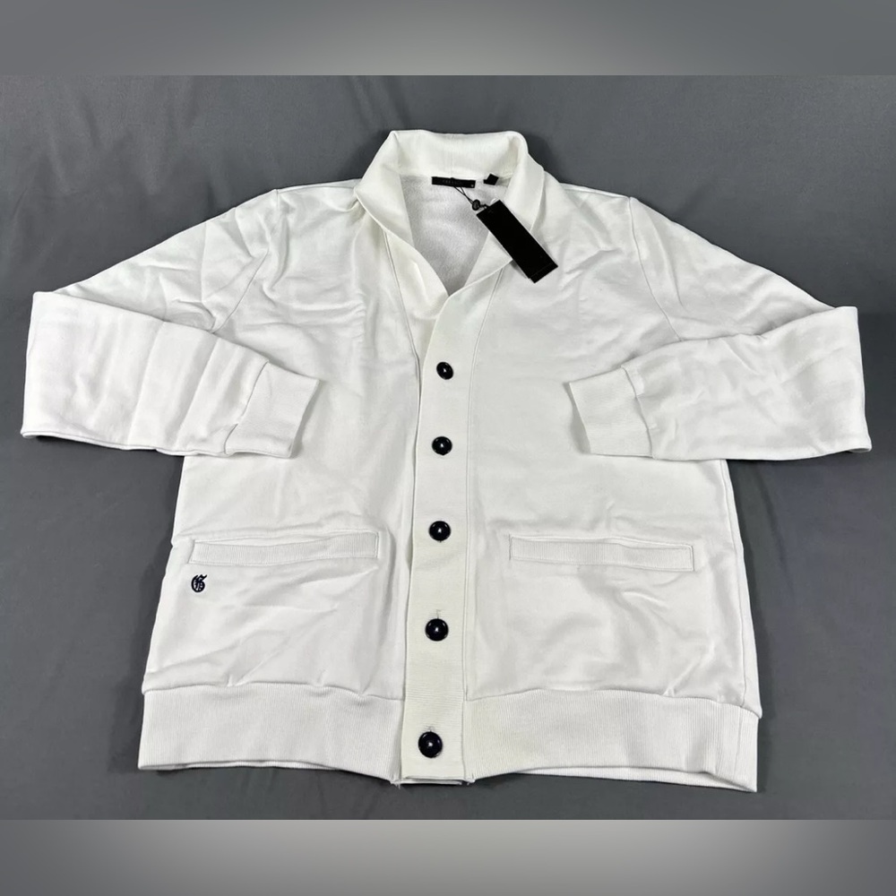 Greyson Lake Fleece Cardigan Sweater Medium White Cotton Polyester